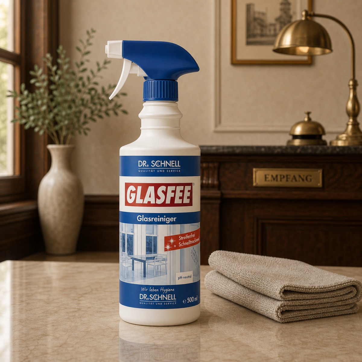 Dr. Schnell Glasfee professioneller Glasreiniger und Mikrofasertuch